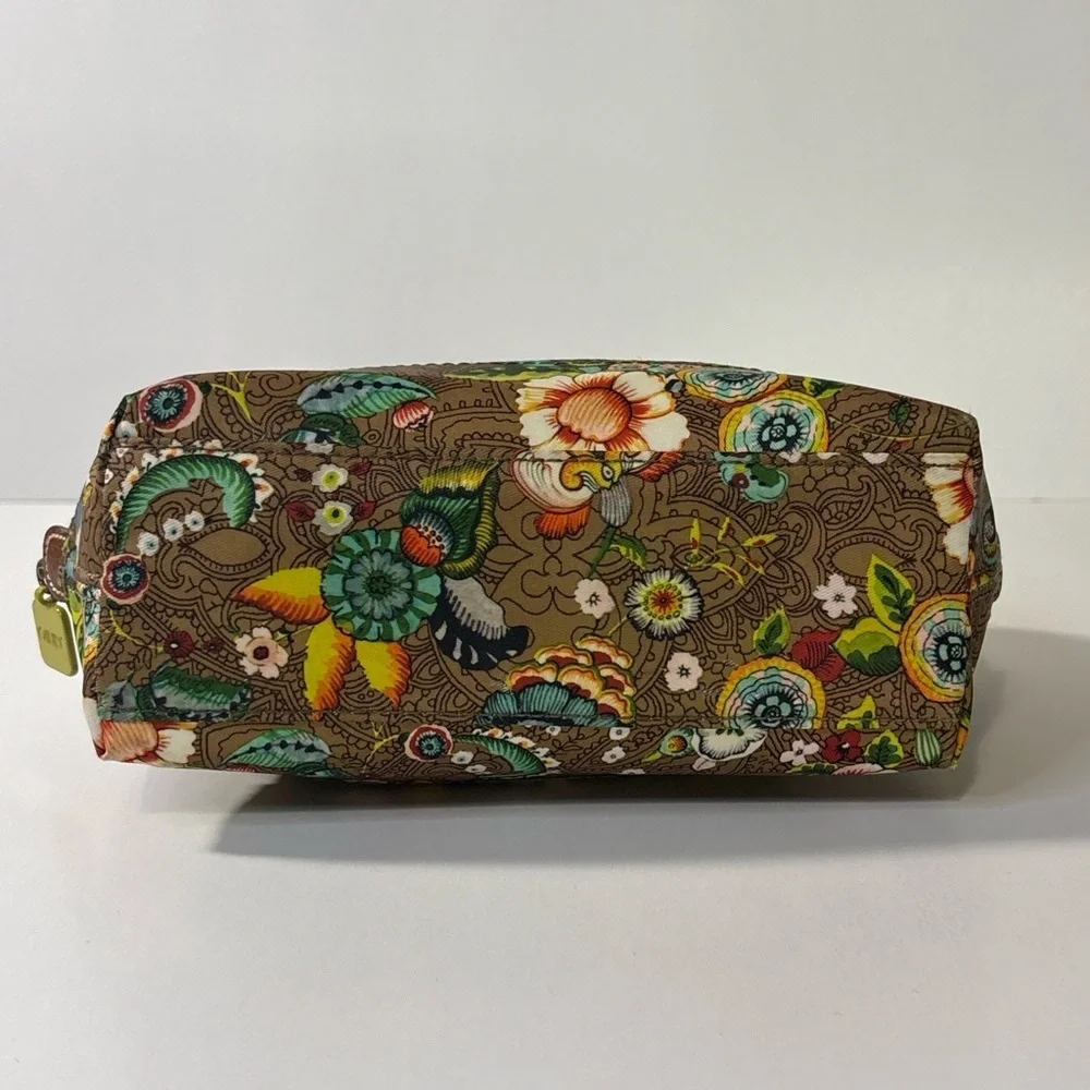 Oilily Brown Paisley Floral Cosmetic Bag Travel Makeup Pouch Zip Case